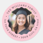 Foto Wavy Rosa Abschluss Rücksendeadresse Runder Aufkleber (Vorderseite)