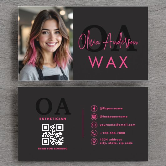 Foto Wax Esthetiker QR Code Hot Pink Black Visitenkarte