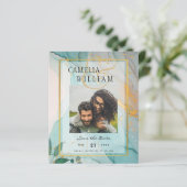 FOTO WEDD SPEICHERN DAS DATUM Aquamarine Gold Tint (Stehend Vorderseite)