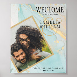FOTO WEDD WELCOME SIGN Sea Glass Aquamarin Gold Ti Poster