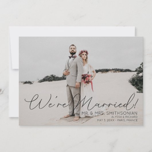 Foto Wedding Announcement Black Typografy Einladung (Vorderseite)