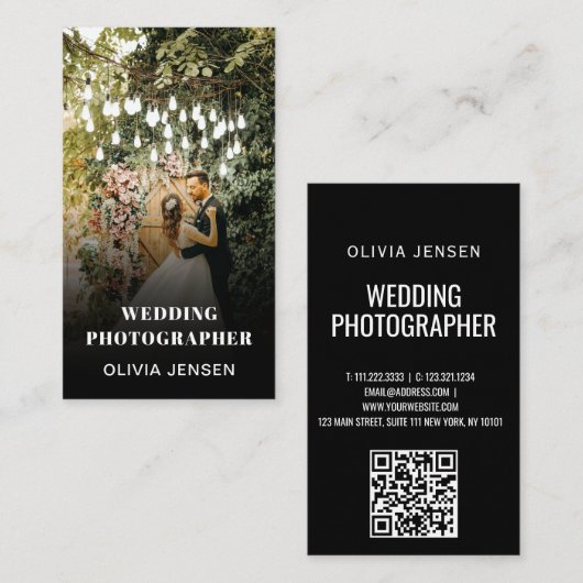 Foto Wedding Collage Fotograf QR Code Frame Visitenkarte (Vorne/Hinten)