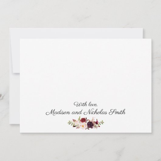 Foto Wedding Dankeschön Karten mit Marsala Blume (Rückseite)