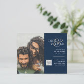 FOTO Wedding Einladung QR Code Retten Datum BLUE (Stehend Vorderseite)