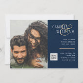 FOTO Wedding Einladung QR Code Retten Datum BLUE (Vorderseite)