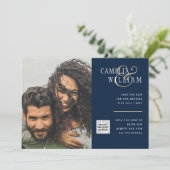 FOTO Wedding Einladung QR Code Retten Datum BLUE (Stehend Vorderseite)