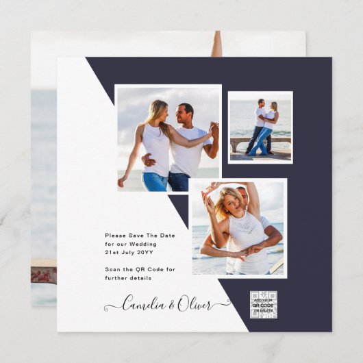 FOTO Wedding Einladung QR Code Retten Datum BLUE (Vorne/Hinten)