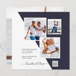 FOTO Wedding Einladung QR Code Retten Datum BLUE