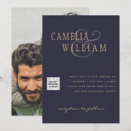 FOTO Wedding Einladung QR Code Retten Datum BLUE