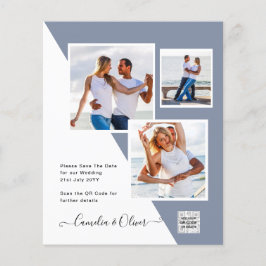 FOTO Wedding Einladung QR Code Retten Datum BLUE Flyer