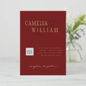 Foto Wedding Einladung QRCode UAWG Burgundy Red (Stehend Vorderseite)