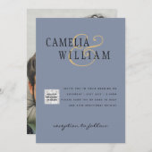 Foto Wedding Einladung QRCode UAWG Dusty Blue (Vorne/Hinten)