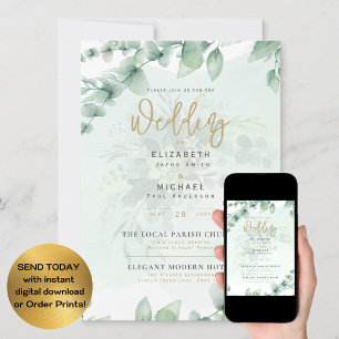 Foto Wedding lädt Greenery Gold Eulcalyptus ein Einladung