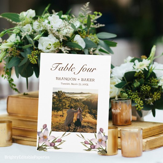 Foto Wedding Pink Blume Tischnummer Card