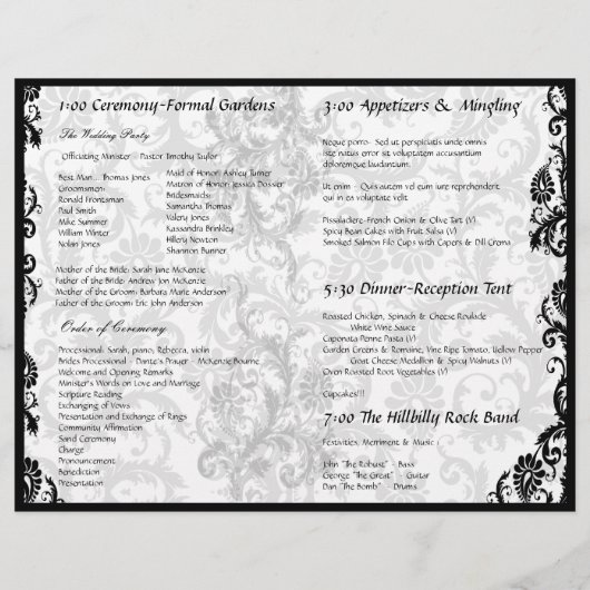 Foto Wedding Program Black Damask (Rückseite)