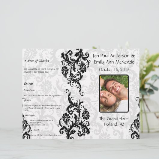 Foto Wedding Program Black Damask (Stehend Vorderseite)