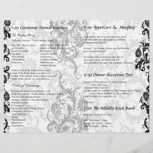 Foto Wedding Program Black Damask (Rückseite)