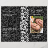 Foto Wedding Program Black Gray & Red Damask (Vorderseite)