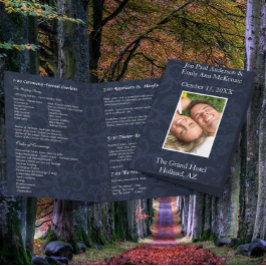 Foto Wedding Program Navy Blue & White Damask