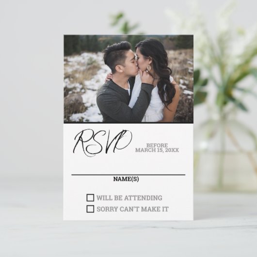 Foto Wedding RSVP Card Karte (Stehend Vorderseite)