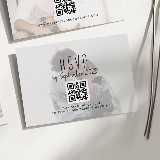 Foto Wedding RSVP Card mit QR Code Karte