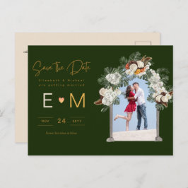 Foto Wedding Save the Date Emerald Green Floral Postkarte