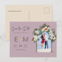 Foto Wedding Save the Date Mauve Floral Postcard