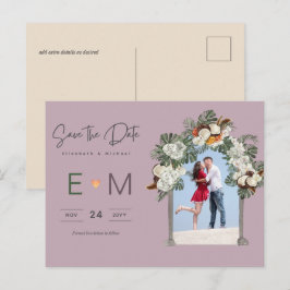 Foto Wedding Save the Date Mauve Floral Postcard Postkarte