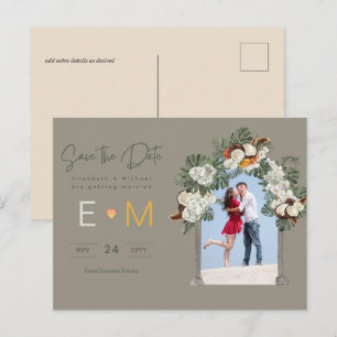 Foto Wedding Save the Date Olive Green Sage Flora Postkarte