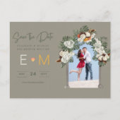 Foto Wedding Save the Date Olive Green Sage Flora Postkarte (Vorderseite)