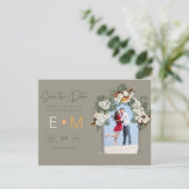 Foto Wedding Save the Date Olive Green Sage Flora Postkarte (Stehend Vorderseite)