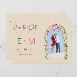 Foto Wedding Save the Date Pink Floral Postcard Postkarte