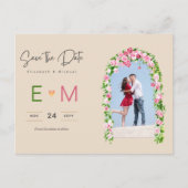 Foto Wedding Save the Date Pink Floral Postcard Postkarte (Vorderseite)