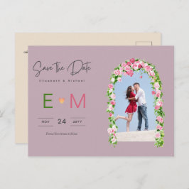 Foto Wedding Save the Date Pink Floral Postcard Postkarte