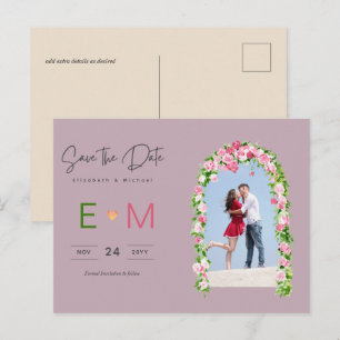 Foto Wedding Save the Date Pink Floral Postcard Postkarte