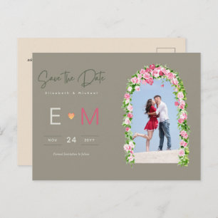 Foto Wedding Save the Date Pink Floral Postcard Postkarte