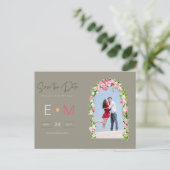 Foto Wedding Save the Date Pink Floral Postcard Postkarte (Stehend Vorderseite)