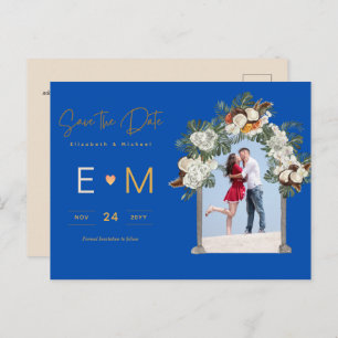 Foto Wedding Save the Date Royal Blue Floral Postkarte