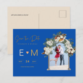Foto Wedding Save the Date Royal Blue Floral Postkarte