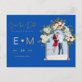 Foto Wedding Save the Date Royal Blue Floral Postkarte (Vorderseite)