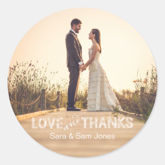 Foto Wedding Sticker, Liebe und Danke Overlay Runder Aufkleber (Vorderseite)