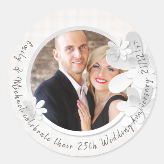 FOTO Wedding Stickers - Weiße Blume Moderne (Vorderseite)