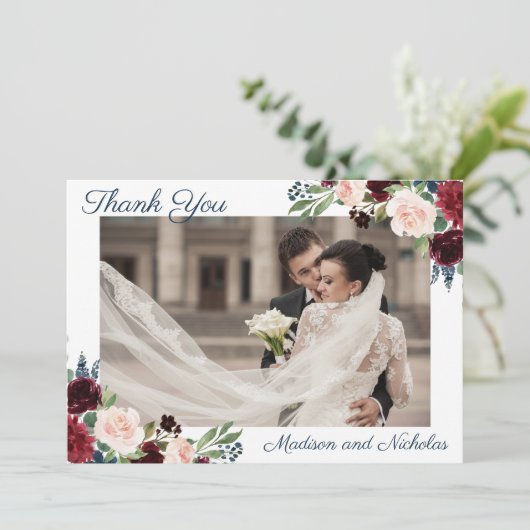 Foto Wedding Vielen Dank Cards Marsala Blume der M Dankeskarte (Stehend Vorderseite)