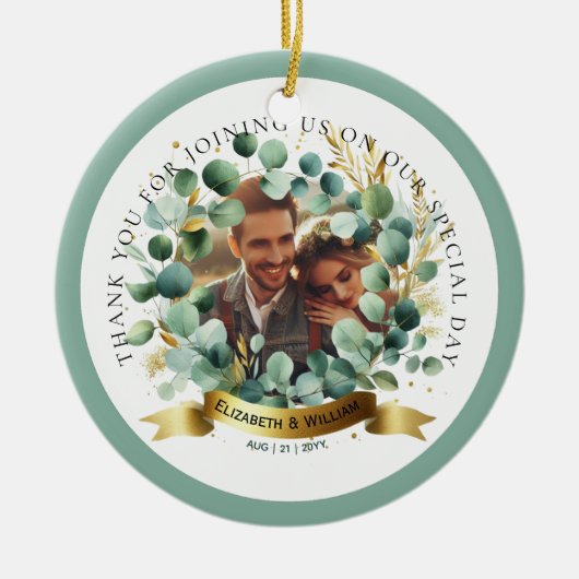 FOTO Wedding Vielen Dank Eucalyptus Blätter Gefall Keramik Ornament (Vorne)