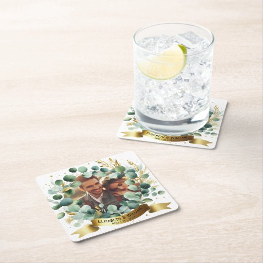 FOTO Wedding Vielen Dank Eucalyptus Blätter Gefall Rechteckiger Pappuntersetzer (Vor Ort)