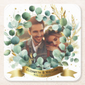 FOTO Wedding Vielen Dank Eucalyptus Blätter Gefall Rechteckiger Pappuntersetzer (Vorderseite)