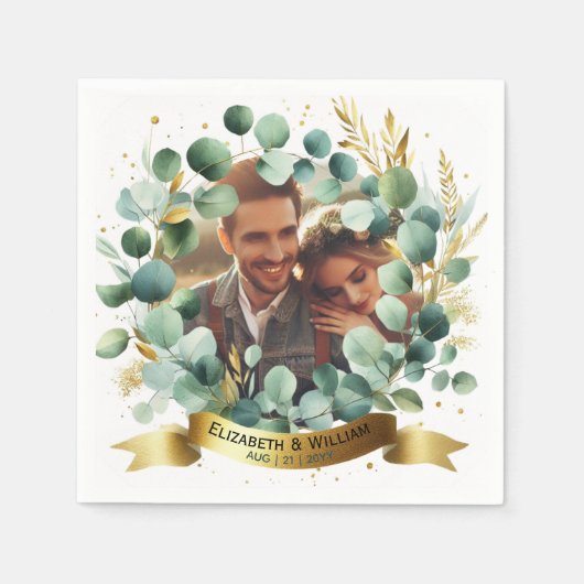 FOTO Wedding Vielen Dank Eucalyptus Blätter Gefall Serviette (Vorderseite)