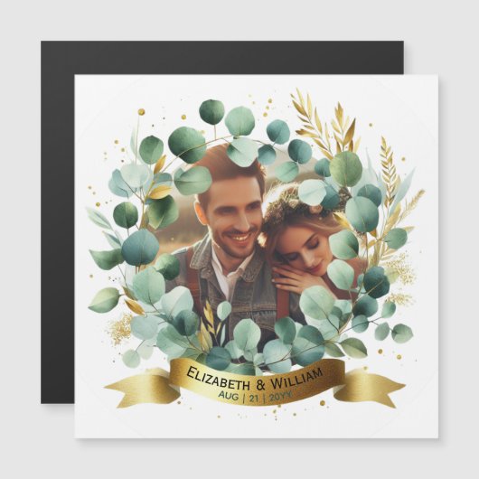 FOTO Wedding Vielen Dank Eucalyptus Blätter Gesche Magnetkarte (Vorne/Hinten)