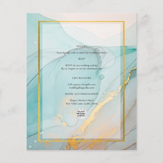 FOTO WEDING EINLADUNG Aquamarin Gold INK LeahG (Rückseite)