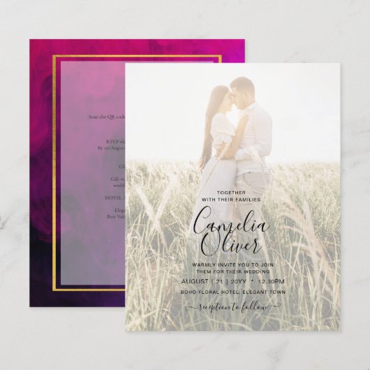 FOTO WEDING INVITATION Magenta Lila Gold INK (Vorne/Hinten)